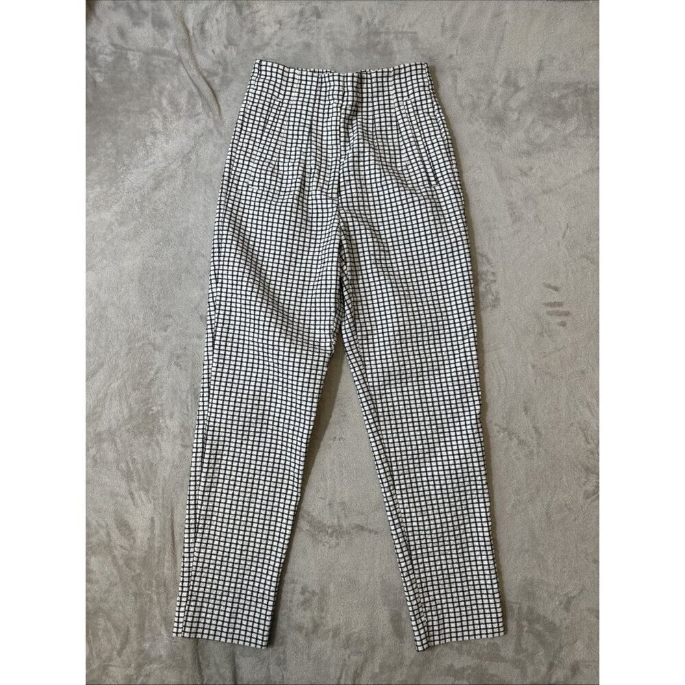 Zara Checkered High Waist Tapered Pants Black White Small